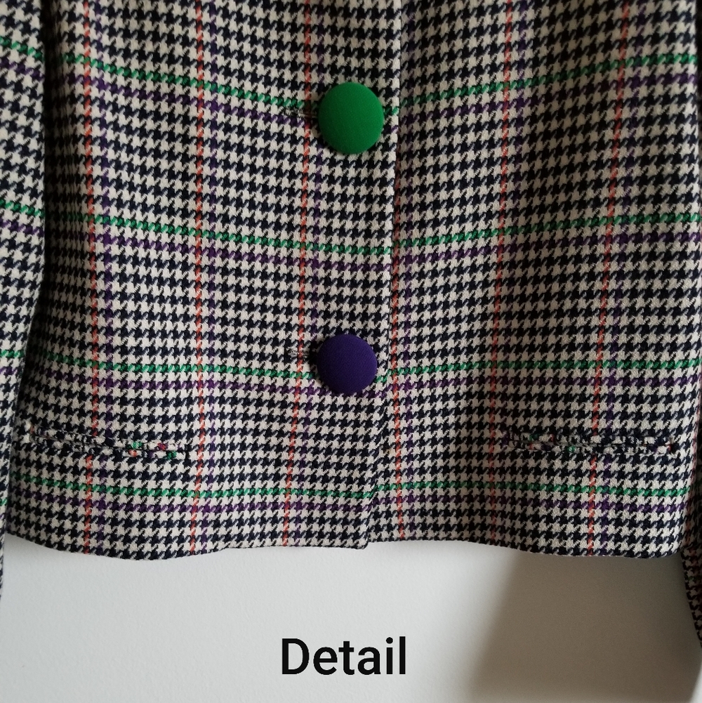 Rare Vintage Fun Jacobson's Multicolor Houndstooth Blazer with Bold Buttons - Picture 3 of 8